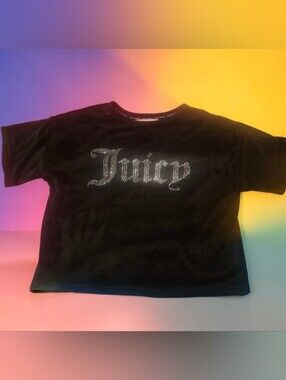 Juicy Couture Black Velour Tee with Crystal 'Juicy' Script Short Sleeved Small